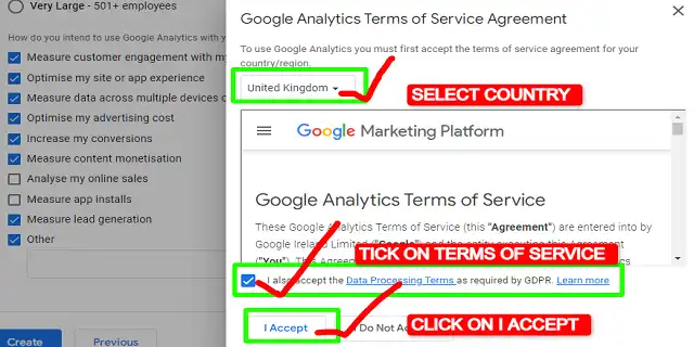 accept Google Analytics terms of service