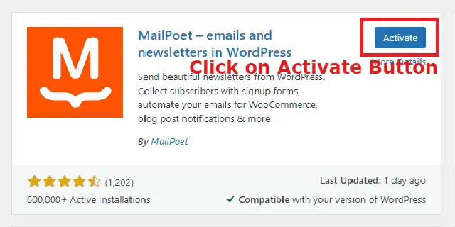 Activate plugin on WordPress dashboard